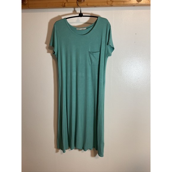 Peruvian Connection Women’s M Green Shirt Dress Stretch Basic Fashion Cozy Boho - Picture 1 of 6